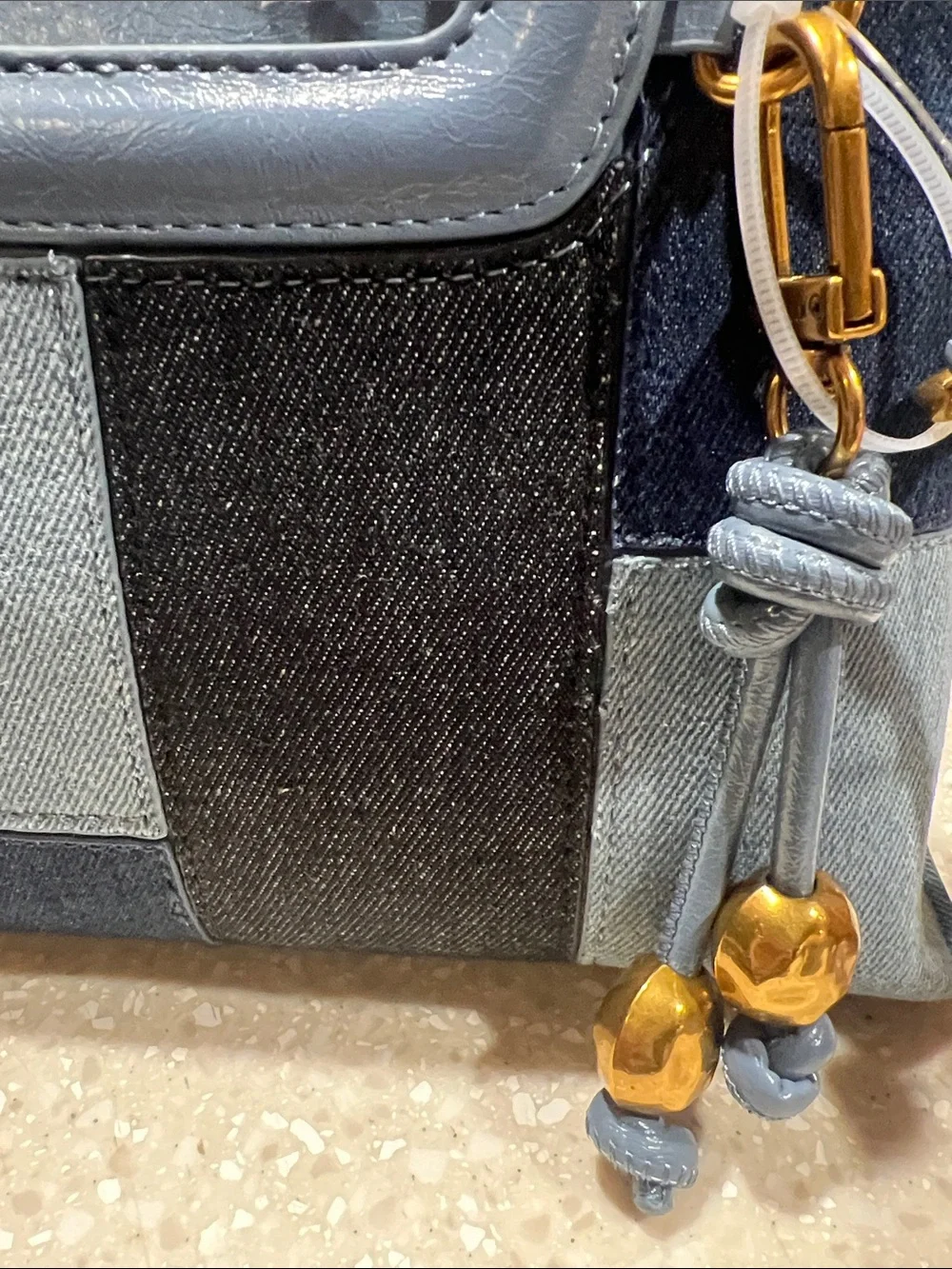 Steve Madden Patchwork Denim Satchel in Light Blue and Dark Blue
